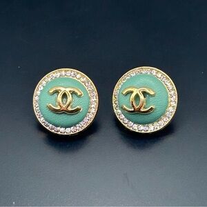 Chic Gold and Mint Button Earrings